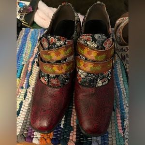 CrazycatZ Leather Block Heel Shoes,Womens Colorful Patchword Block Heel Pumps